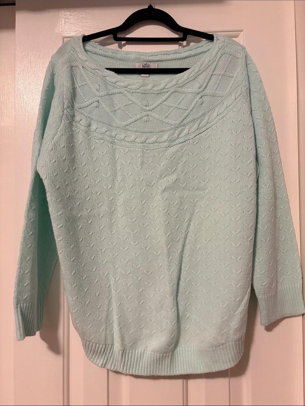croft & barrow Light Mint Crewneck Sweater with Cable Detail